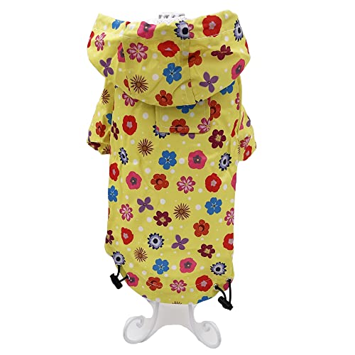 Dog Raincoat Hooded Leash Hole Waterproof Rain Coat Jacket Rainwear For Small Pet Cat Puppy (Xxs: Length - 8", Yellow Flowers) #TOP3