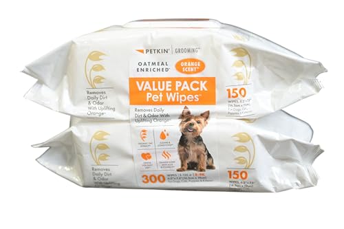 Image of Petkin Pet Wipes Valupak 300 Pcs Orange | Plant-Based Pet Cleaning Wipes for Dogs & Cats | Gentle Daily Care, Soft & Durable Wipes for Paws, Face, Coat & Quick Refresh | Long Shelf Life