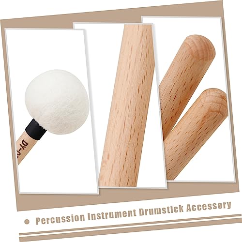 2 piezas de baquetas de tambor con cabeza de fieltro y mango de madera, accesorios de percusión ligeros para timbales y práctica de batería para principiantes y músicos miniatura 4