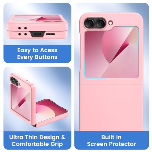 Image of Ruky for Samsung Z Flip 6 Case, Full Body Protective Cover Hard PC Ultra Slim Anti-Scratches Shockproof Wireless Charging Phone Case for Samsung Galaxy Z Flip 6, Pink