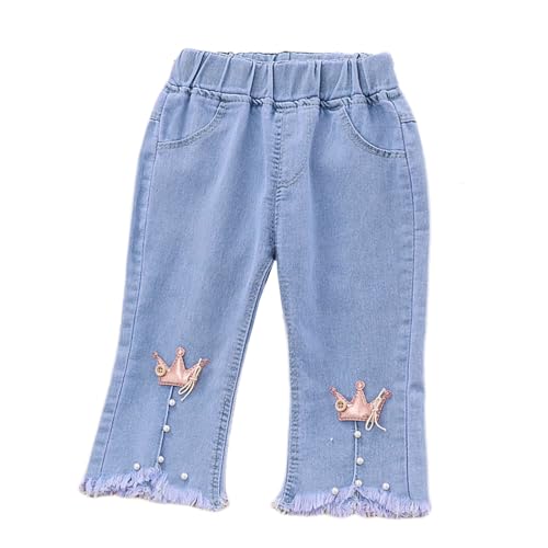Girls Classic Bell Bottoms Jeans Bow Embroidered Stretchy Flare Leg Denim Pants for Kids Trendy Palazzo Trousers