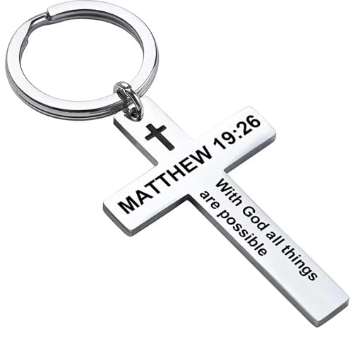 Platinum Athletics Bible Verse Cross Christian KeyChain (Mathew 19:26)
