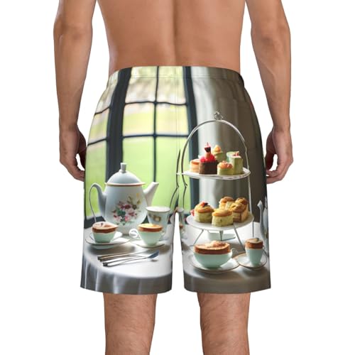 Afternoon Tea Print Stylish Beach Shorts Swim Trunks Lightweight Breathable Summer Outdoor Activities3