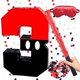 Red & Black Pinata, Number 3 Birthday Pinata with 16 Inch Piñata Stick Blindfold Confetti for 3rd Kids Boys Girls Birthday Decorations Party Supplies, 16″ x 11″ x 3″(3rd)