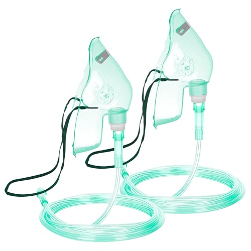 ANSNF Oxygen Mask for Adult Face Green Oxygen Mask with 6.6 Ft Tubing and Adjustable Elastic Strap 2 Pack - L