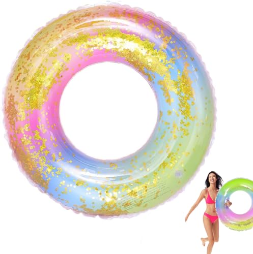 Anello da Nuoto Gonfiabil FaJoek Anello Gonfiabile per Piscina, Salvagente Adulto Gonfiable, Anello Gonfiabile Glitter, Anello di Nuoto del Piscina Galleggiante per Spiaggia Piscina (Arcobaleno)