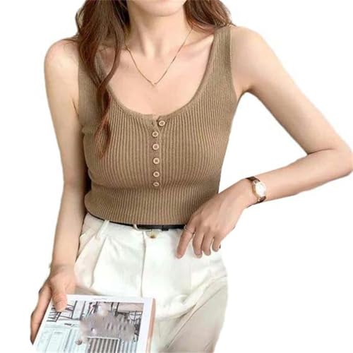 Débardeur coton femme sans manches style coréen haut court uni retro