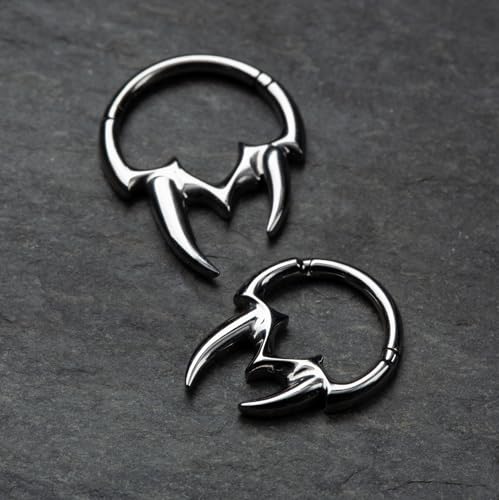 Pierced Owl 16GA 316L Stainless Steel Tribal Fangs Hinged Segment Ring2