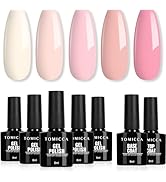 TOMICCA Lot de 5 vernis à ongles UV avec base &amp; No Wipe Top Coat, rose nude rose