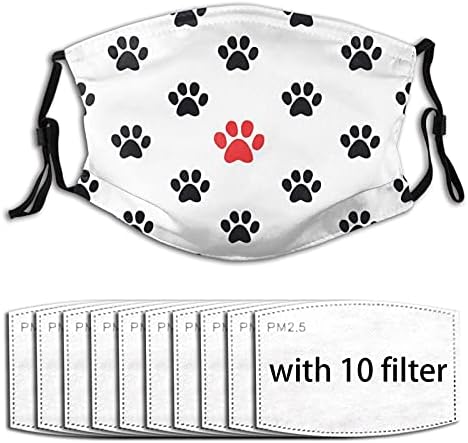 HEMASD Fashion Cloth Animal Footprint Face Mask For Women Men with Adjustable Ear Loops & Filter Pocket & 10 Filters,Washable Reusable Breathable One Size