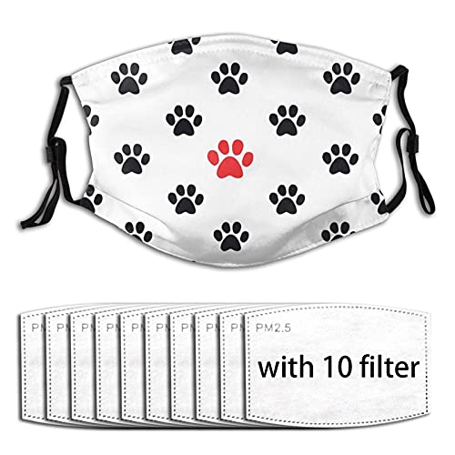 Hemasd Fashion Cloth Animal Footprint Face Mask For Women Men With Adjustable Ear Loops & Filter Pocket & 10 Filters,Washable Reusable Breathable One Size #TOP3