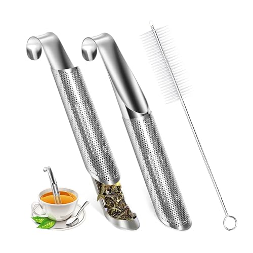 AMONENZ 2 Pièces Filtre à Thé, Tubulaire Infuseur à Thé, Acier Inoxydable 304 Maille Fine de Thé Filtre, avec Brosse de Nettoyage et Oreilles Suspendues, pour Thé en Vrac, épices