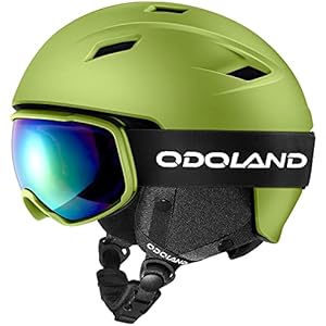 Odoland Kit de Casque de Ski avec Lunettes de Ski, Casque de Snowboard pour Hommes Femmes Adolescents Enfants, Casque de Ski réglable et Protection UV400 Lunettes de Ski Bleu S（52-55CM）