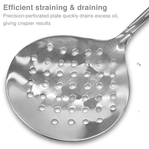 Image of Hawkins Food-Grade Stainless Steel Skimmer for Puris, Samosa, Vada, Manchurian, Kachori, Pakodas | Poni, Jhara, Jharna, Kadchi | Perfect for Deep Frying, Straining, Draining (SSPTS)