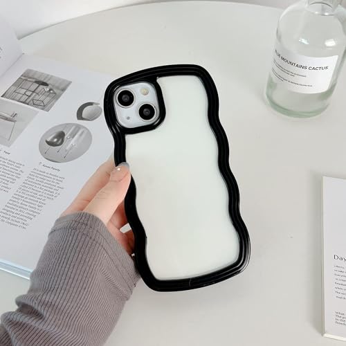 Image of MIDOS Back Cover Compatible with iPhone 13, Cute Curly Wave Frame Clear Case for Girls Women, Transparent Soft Silicone TPU Bumper Shockproof Protective Cover for iPhone 13 (Black)