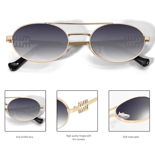 Image of Rmerom Retro Gold Metal Oval 90s Sunglasses for Women Small Chic Sunnies