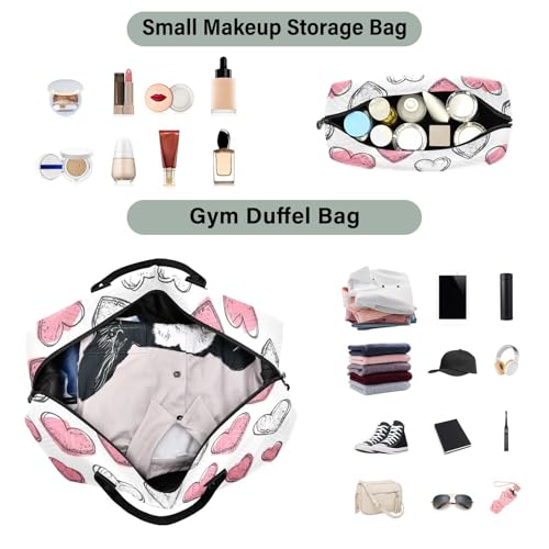 White and Pink Hearts Travel Duffle Bag,Large Weekender Travel Bag for Women Men Waterproof Luggage Bag with Trolley Sleeve,Airplane Travel Essentials for Flying4