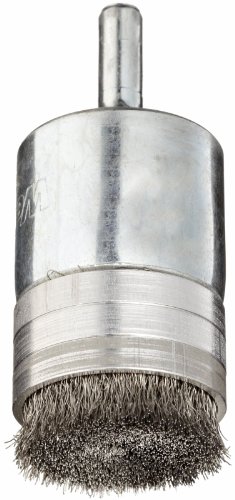 Image of Weiler 11114 0.006 inch Wire Size, 302 Stainless Steel Bristles, Banded, Solid End, Stem-Mounted Crimped Wire End Brush, Made in the USA