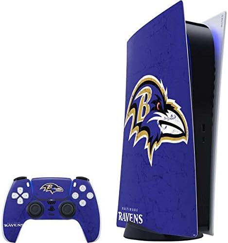 Skinit Decal Gaming Skin Compatible with PS5 Digital Edition Bundle - Officially Licensed NFL Baltimore Ravens Black & White Design