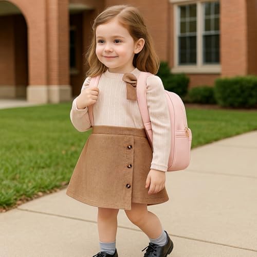 Toddler Girl Plaid Outfits Fall Winter Dress Knit Ribbed Bow Sweatshirt Tops and Button Fashion Skirts Set3