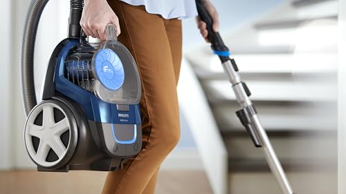 فيليبس باور برو اسود مدمج: 1800 واط قوة شفط 330 تقنية سايكلون 5 فرشاة مدمجة فلتر هيبا دلو غبار سهل التفريغ سعة 1.5 لتر FC9350 62