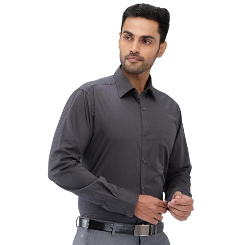 Image of Raymond Men Slim Fit Solid Pattern Pure Cotton Semi Cutaway Collar Full Sleeve Formal Shirt