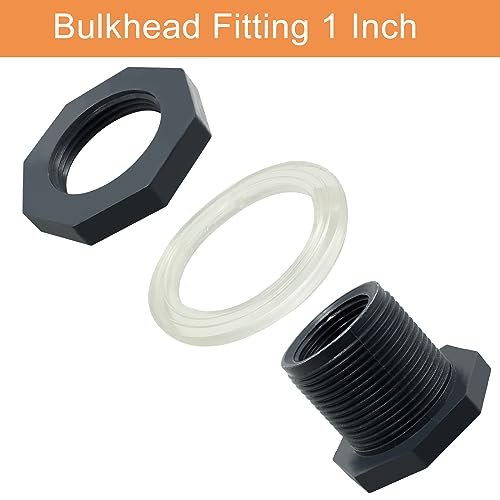 Image of 2pcs NPT1 PVC Bulkhead Fitting, 1 Inch Plastic Water Tank Connector Threaded Thru-Bulk Pipe Fittings for Rain Barrels, Aquariums, Bucket Hose Adapter, Ponds, Pools