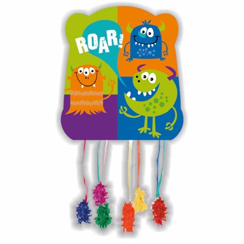 ALMACENESADAN, 5399, Pack fête d'anniversaire composé de piñata dimensions 28 x 33 cm, 10 cm de large, produit en carton et papier. (Monster Fun)