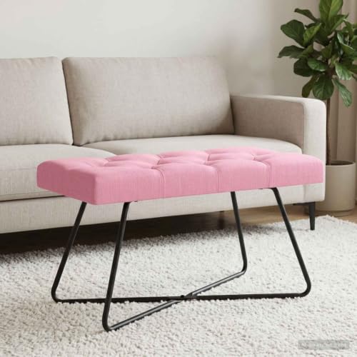 Banco moderno rosa capitoné con patas de metal para pie de cama 5