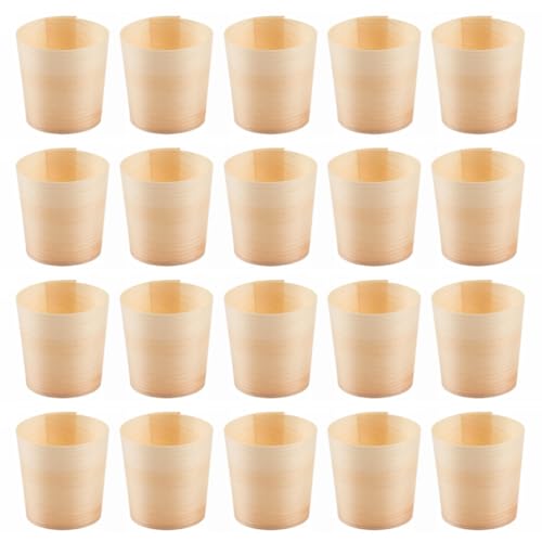 BUTIFULSIC Vasos Porta Ensalada Biodegradables Redondos de Madera Desechables 20 Portátil para Bebidas y Postres Ideales para Cocina y Fiestas Reutilizable