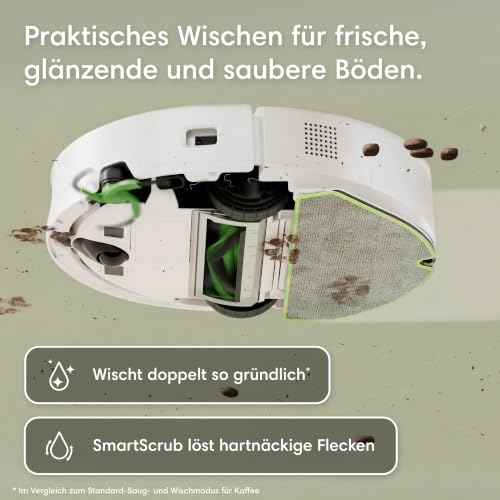 iRobot Roomba® 115 Combo Saug- und Wischroboter, 15k Pa Saugleistung, Bürsten und Wischpad reichen, Navigation mit Clearview™ LiDAR, Weiß – Ansicht 4
