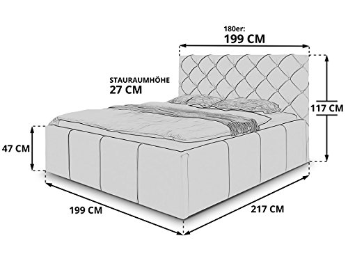 180x200cm Luxus Polsterbett Mit Bettkasten Selly Mit Zirkonia Steinen Xxl Kunslederbett Doppelbett Ehebett Weiss