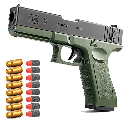  YYSQ Shell Ejection Soft Bullet Toy Gun,1:1 Size Glock Toy Gun with Magazine Look Real for Boy Gift,Training or Play (Green)
