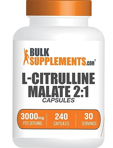 BulkSupplements.com L-Citrulline Malate Capsules - as L-Citrulline Malate 2:1 Nitric Oxide Supplement - Gluten Free 8 Capsules per Serving (3000mg) 240 Count (Pack of 1)