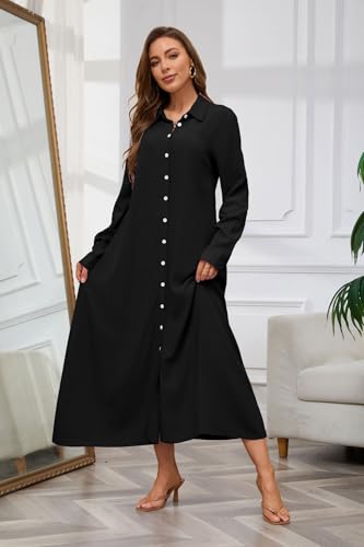 Image of chouyatou Women's Casual Button Down Maxi Shirt Dress Long Sleeve Button Up Tunic Long Dress