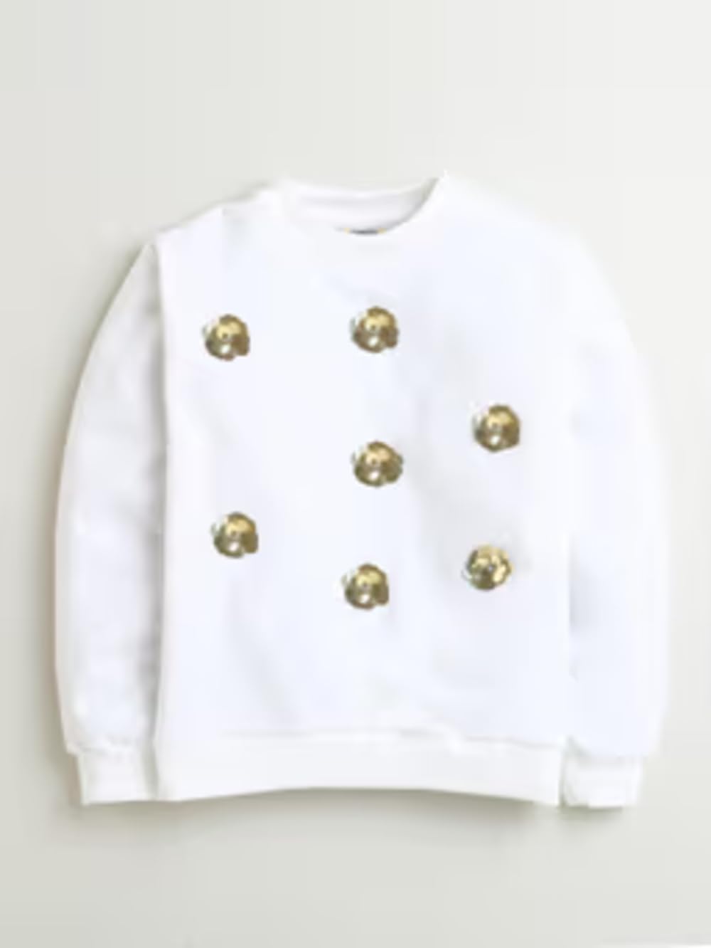 ZIP ZAP ZOOP White Embellished Golden Sequin Flower Cotton Full Sleeve Sweatshirt for Light Winter | 2-3 Years 3