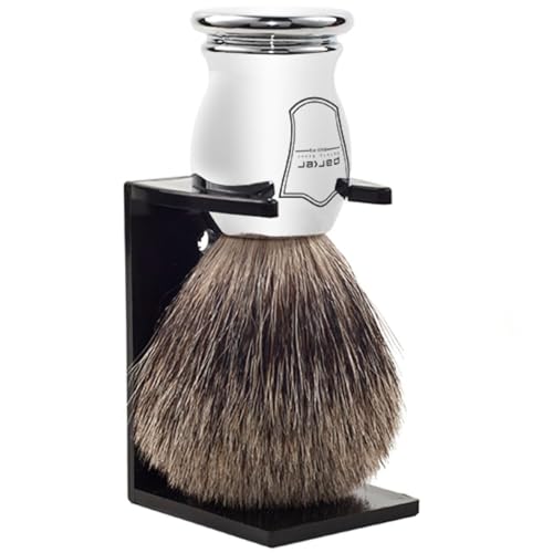 Parker Safety Razor 100% pura setole di tasso pennello da barba (manico cromato) e supporto per pennello da barba gratuito