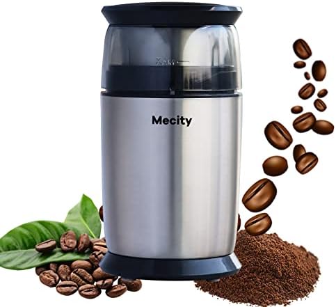 Mecity Coffee Bean Grinder Fast Electric Grinder with 6 Stainless Steel Blades for Beans, Spices, Pepper and Salt, Drip Coffee Espresso Grinder, Removable Bowl, Easy to Clean, 200W