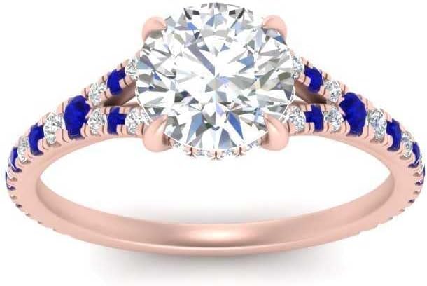 Image of Choose Your Gemstone Round Split Halo Pave Diamond CZ Ring Rose Gold Plated Round Shape Halo Engagement Rings Matching Jewelry Wedding Jewelry Easy to Wear Gifts US Size 4 to 12