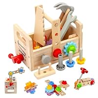 Kids Tool Set - 30Pcs Montessori Wooden Tool Bench for Boys & Girls, Educational Construction Toys for 3 4 5 6 Year Olds, Toddler Pretend Play Workbench, DIY Tool Kit for Kids Birthday Gifts