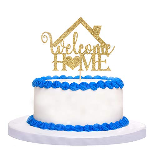 Gold Glitter Welcome Home Cake Topper - Home Party Decoration - Welcome Sign - New Home/New Baby/Retiring From The Army/Return From Maternity Party Decoration #TOP3