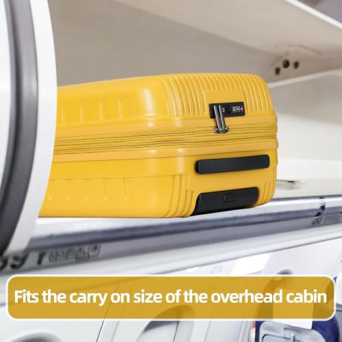 Image of Kaleenie 2 Pieces 20 /29 Luggage Sets, 20 Inch Cabin Luggage with Front Pocket & 29 Inch Side Opening Suitcase, Ligthweight ABS+PC Hardshell, TSA Lock with HINOMOTO 360 Wheels, Yellow
