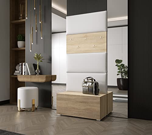 Furnitech GF76 Flur Dielenmöbel Garderobenschrank Dielenschrank Schuhschrank Flurmöbel Set Spiegel Matt (GF76-21S-M3)