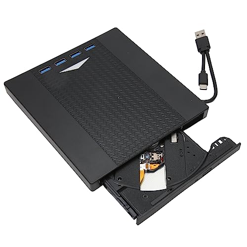 Aladeno Unidad de CD DVD Externa para computadora portátil Tarjeta de Memoria USB Plug and Play Reproductor de CD DVD Grabadora Tarjeta de Memoria 4 Puertos USB 3.0 Unidad de DVD