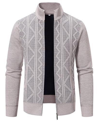 crazy bean Cardigans Homme Cardigan Gilet Hiver Homme en Tricot Zippé Casual Gilets Pull à Manches Longues Zippé Cardigan Slim Fit Soft en Tricot Chaud Beige XL