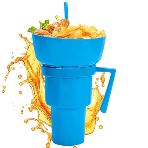 XIAOXIAOYU Vasos para aperitivos y bebidas,Combinación de cuenco de aperitivo reutilizable y vaso | Recipiente para alimentos a prueba de fugas Vaso para patatas fritas dulces postres palomitas de
