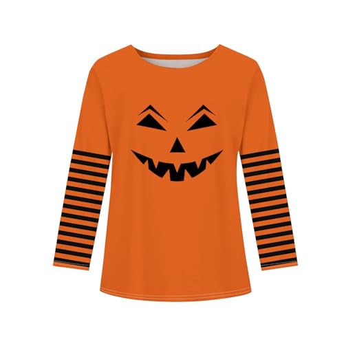 Girls Halloween Pumpkin Face Long Sleeve T-Shirt Cute Fall Holiday Top Soft Comfortable Casual Shirt for Kids3