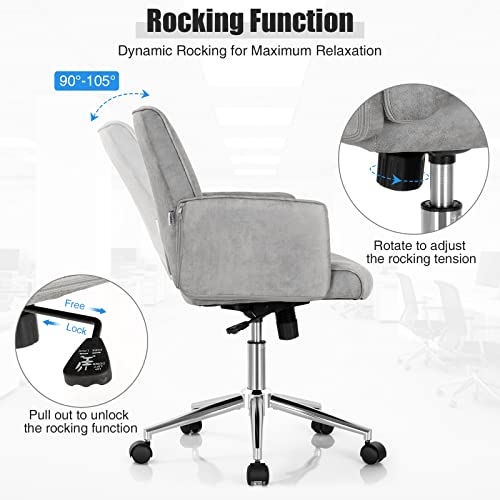 Giantex Home Office Chair Grey, Faux Leather Adjustable Swivel Desk Chair With Wheels And Armrests, Modern Mid-Back Computer Chair, Upholstered Conference Chair For Office #TOP4