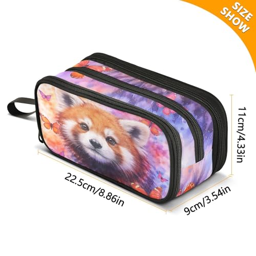 Image of Colorful Butterfly Red Panda Large Capacity Pencil Case Box Boys Girls Big Stationery Pen Bag Organizer Pencil Pouch Zipper Compartments for School Office
