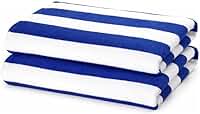 Kit 2 Toalhas de Praia Algodão Aveludada Listrada, Azul e Branco, Toque Macio, Alta Absorção